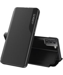 Samsung Galaxy S21 FE Hoesje Book Case met Side Display en Stand Zwart