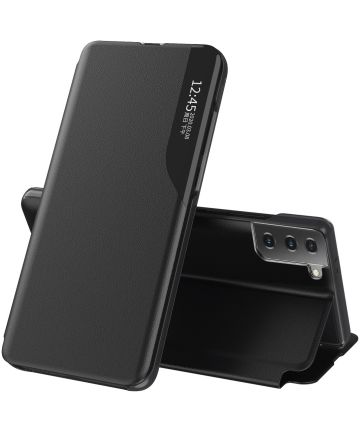 Samsung Galaxy S21 FE Hoesje Book Case met Side Display en Stand Zwart Hoesjes