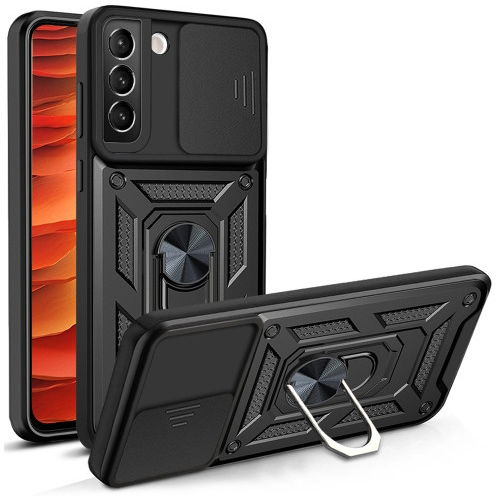 Samsung Galaxy S22 Plus Hoesje Camera Slider en Kickstand Ring Zwart afbeelding 1