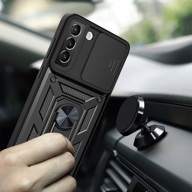 Samsung Galaxy S22 Plus Hoesje Camera Slider en Kickstand Ring Zwart afbeelding 2