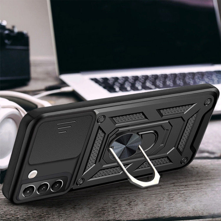 Samsung Galaxy S22 Plus Hoesje Camera Slider en Kickstand Ring Zwart afbeelding 3