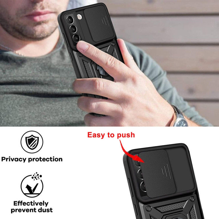 Samsung Galaxy S22 Plus Hoesje Camera Slider en Kickstand Ring Zwart afbeelding 4