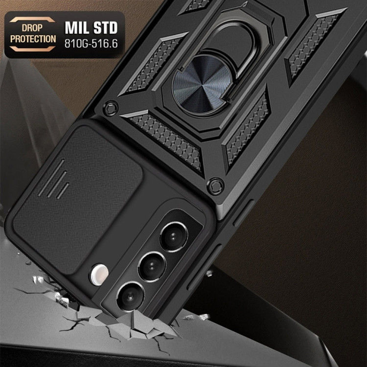 Samsung Galaxy S22 Plus Hoesje Camera Slider en Kickstand Ring Zwart afbeelding 5