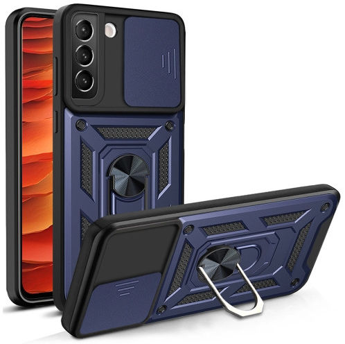 Samsung Galaxy S22 Plus Hoesje Camera Slider en Kickstand Ring Blauw afbeelding 1