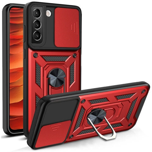 Samsung Galaxy S22 Plus Hoesje Camera Slider en Kickstand Ring Rood afbeelding 1