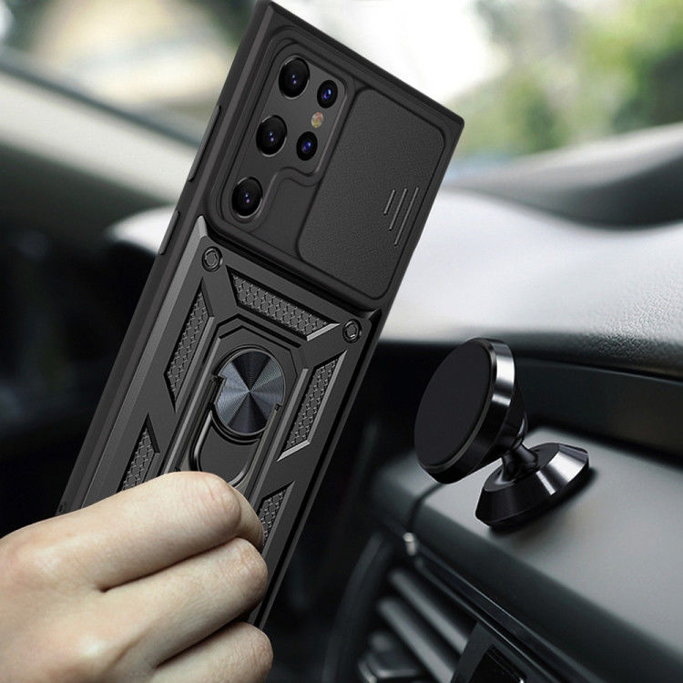 Samsung Galaxy S22 Ultra Hoesje Camera Slider en Kickstand Ring Zwart afbeelding 2