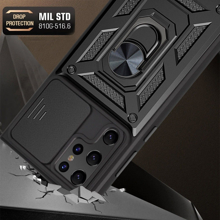 Samsung Galaxy S22 Ultra Hoesje Camera Slider en Kickstand Ring Zwart afbeelding 5