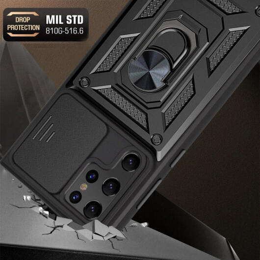 Samsung Galaxy S22 Ultra Hoesje Camera Slider en Kickstand Ring Zwart afbeelding 5