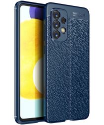 Samsung Galaxy A33 Hoesje Back Cover met Kunstleer Textuur Blauw