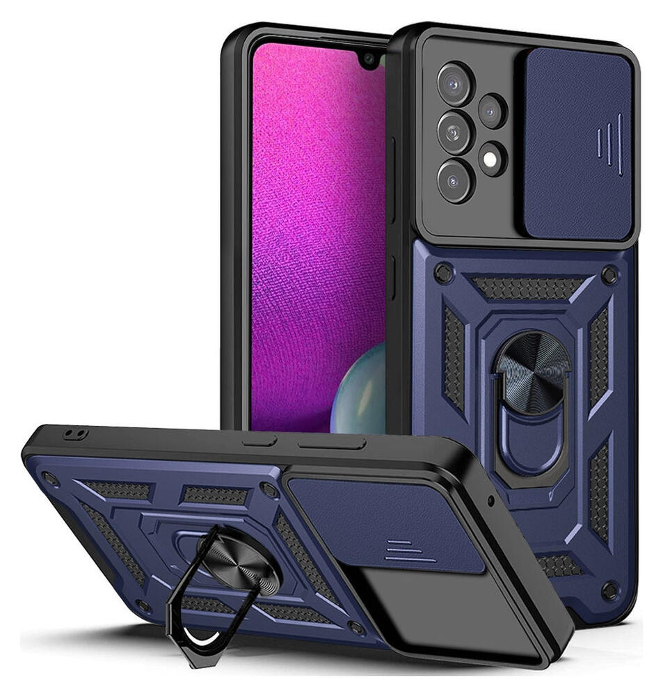 Samsung Galaxy A33 Hoesje met Camera Slider en Kickstand Ring Blauw afbeelding 1