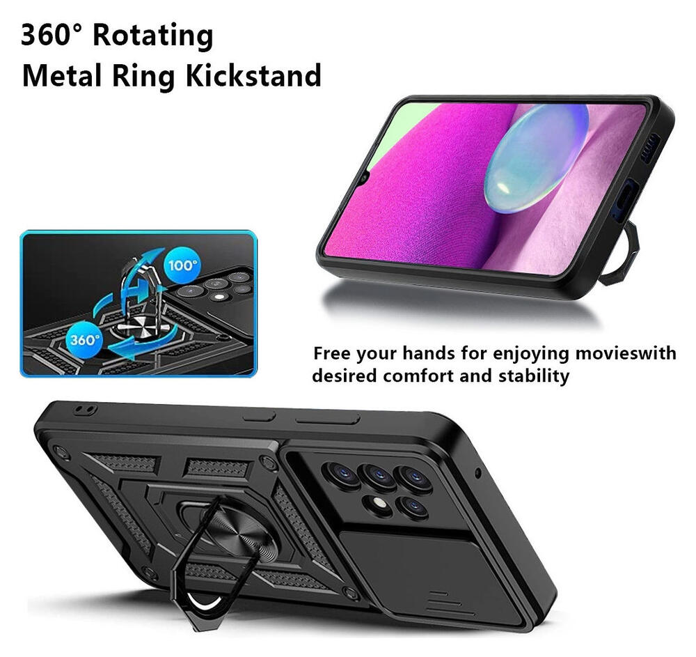 Samsung Galaxy A33 Hoesje met Camera Slider en Kickstand Ring Blauw afbeelding 4