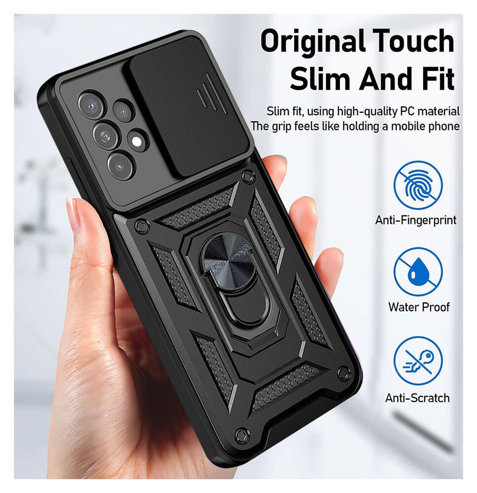 Samsung Galaxy A33 Hoesje met Camera Slider en Kickstand Ring Blauw afbeelding 5