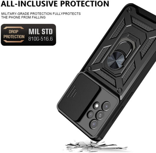 Samsung Galaxy A33 Hoesje met Camera Slider en Kickstand Ring Blauw afbeelding 2
