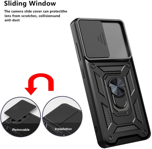 Samsung Galaxy A33 Hoesje met Camera Slider en Kickstand Ring Blauw afbeelding 3