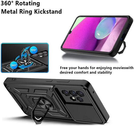 Samsung Galaxy A33 Hoesje met Camera Slider en Kickstand Ring Blauw afbeelding 4