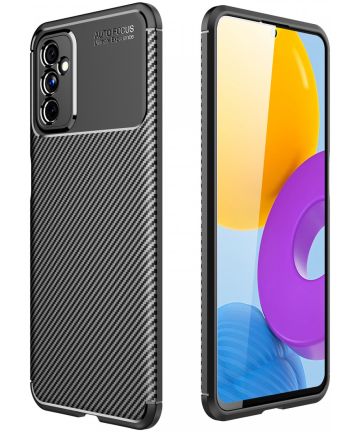Samsung Galaxy M52 5G Hoesje Siliconen Carbon TPU Back Cover Zwart Hoesjes