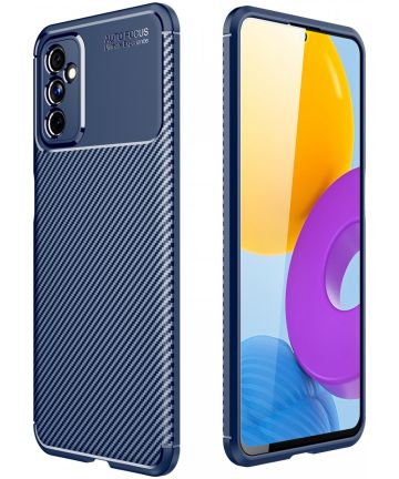 Samsung Galaxy M52 5G Hoesje Siliconen Carbon TPU Back Cover Blauw Hoesjes