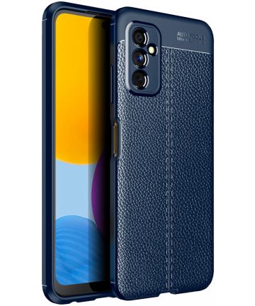 Samsung Galaxy M52 5G Hoesje Back Cover met Kunstleer Textuur Blauw Hoesjes