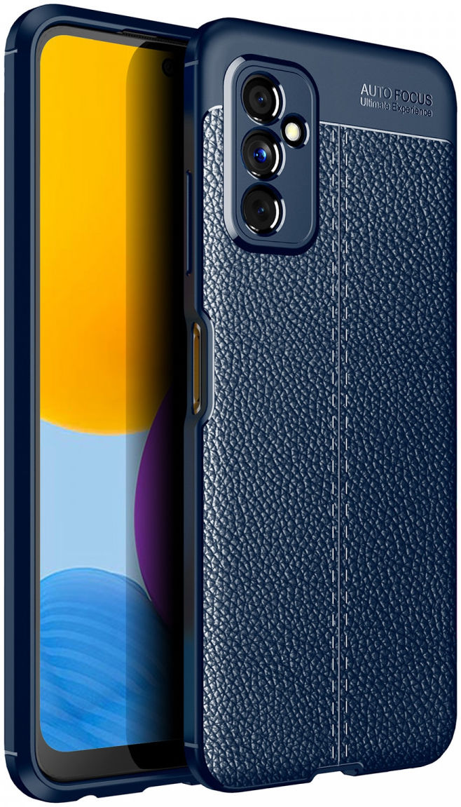 Samsung Galaxy M52 5G Hoesje Back Cover met Kunstleer Textuur Blauw afbeelding 1