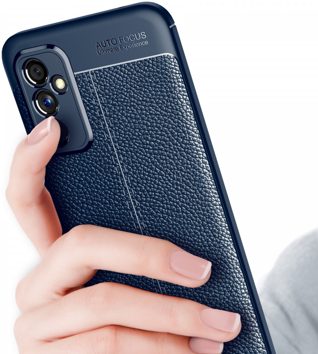 Samsung Galaxy M52 5G Hoesje Back Cover met Kunstleer Textuur Blauw afbeelding 3