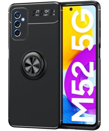 Samsung Galaxy M52 5G Hoesje met Magnetische Kickstand Ring Zwart Hoesjes