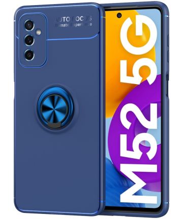 Samsung Galaxy M52 5G Hoesje met Magnetische Kickstand Ring Blauw Hoesjes
