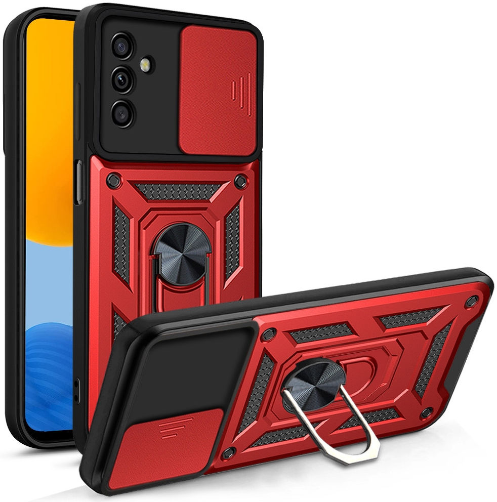 Samsung Galaxy M52 5G Hoesje met Camera Slider en Kickstand Ring Rood afbeelding 1