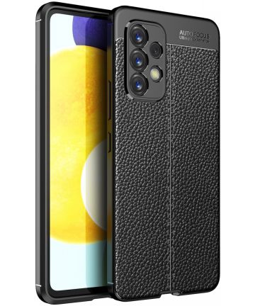Samsung Galaxy A53 Hoesje Back Cover met Kunstleer Textuur Zwart Hoesjes