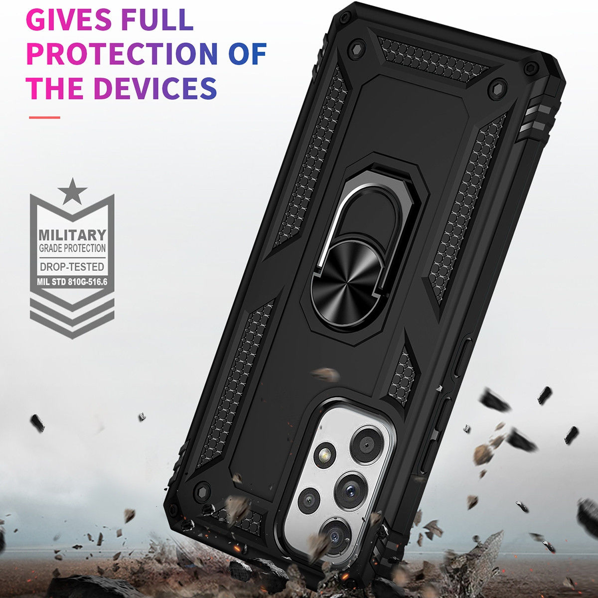 Samsung Galaxy A53 Hybride Hoesje met Kickstand Ring Zwart afbeelding 4