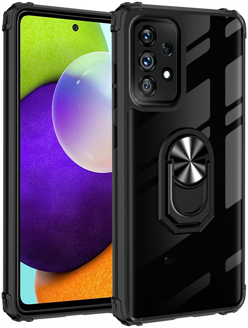Samsung Galaxy A53 Hoesje Kickstand Ring Back Cover Transparant/Zwart afbeelding 1