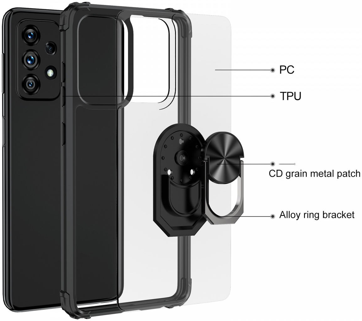 Samsung Galaxy A53 Hoesje Kickstand Ring Back Cover Transparant/Zwart afbeelding 4