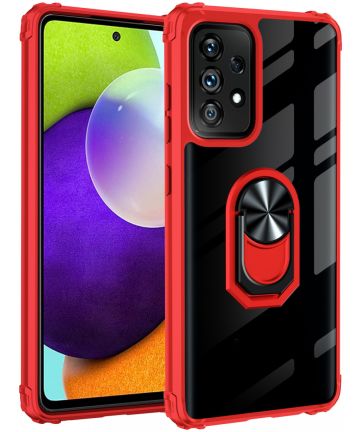 Samsung Galaxy A53 Hoesje Kickstand Ring Back Cover Transparant/Rood Hoesjes