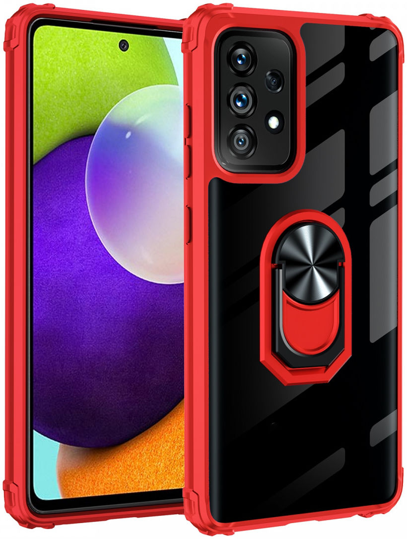 Samsung Galaxy A53 Hoesje Kickstand Ring Back Cover Transparant/Rood afbeelding 1