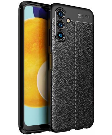 Samsung Galaxy A13 5G / A04s Hoesje Back Cover Kunstleer Textuur Zwart Hoesjes