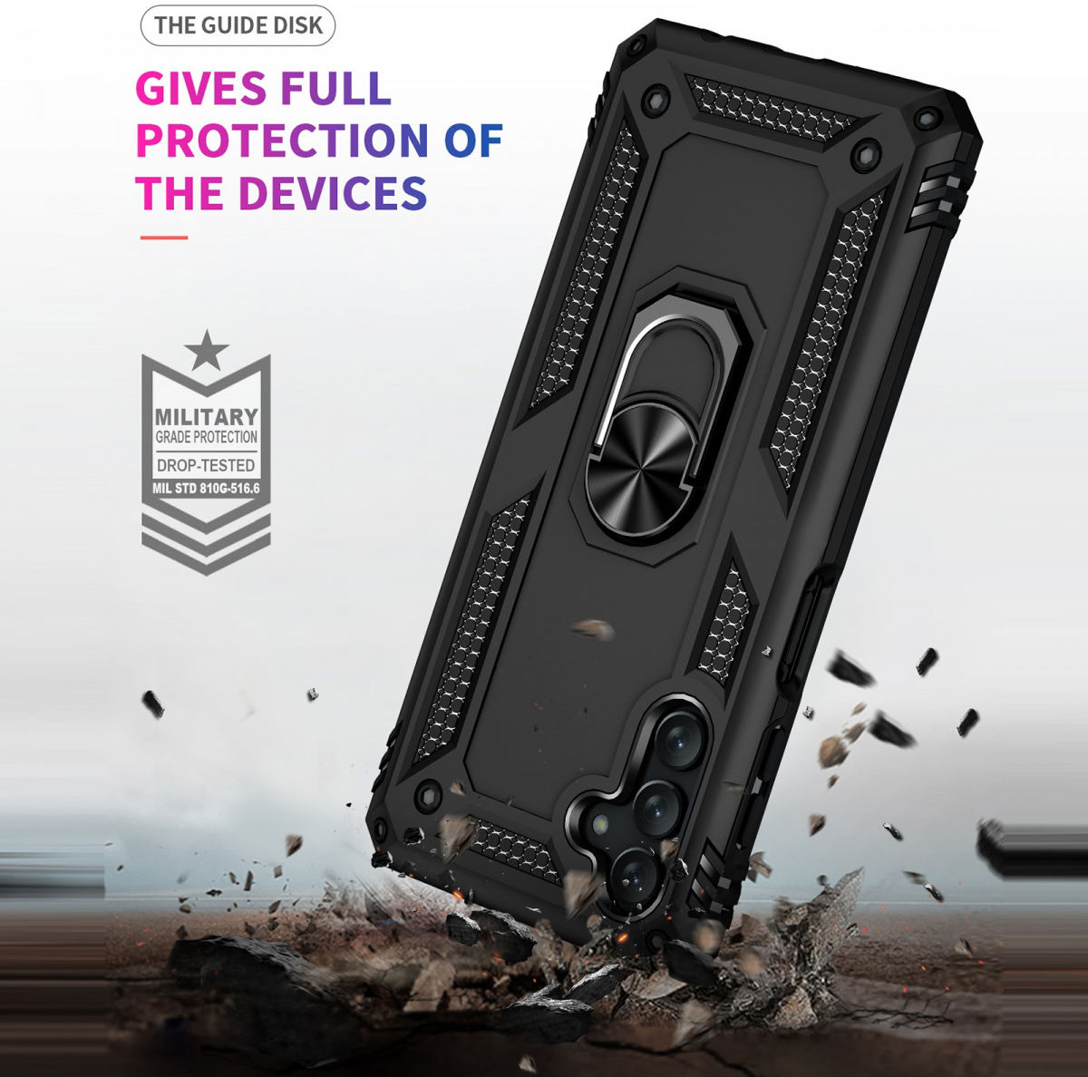 Samsung Galaxy A13 5G / A04s Hybride Hoesje met Kickstand Ring Zwart afbeelding 3