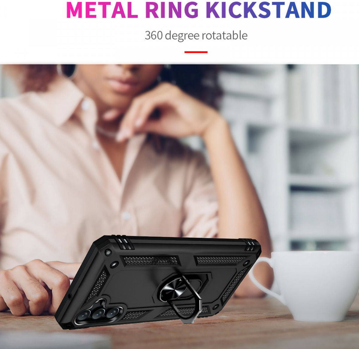 Samsung Galaxy A13 5G / A04s Hybride Hoesje met Kickstand Ring Zwart afbeelding 7