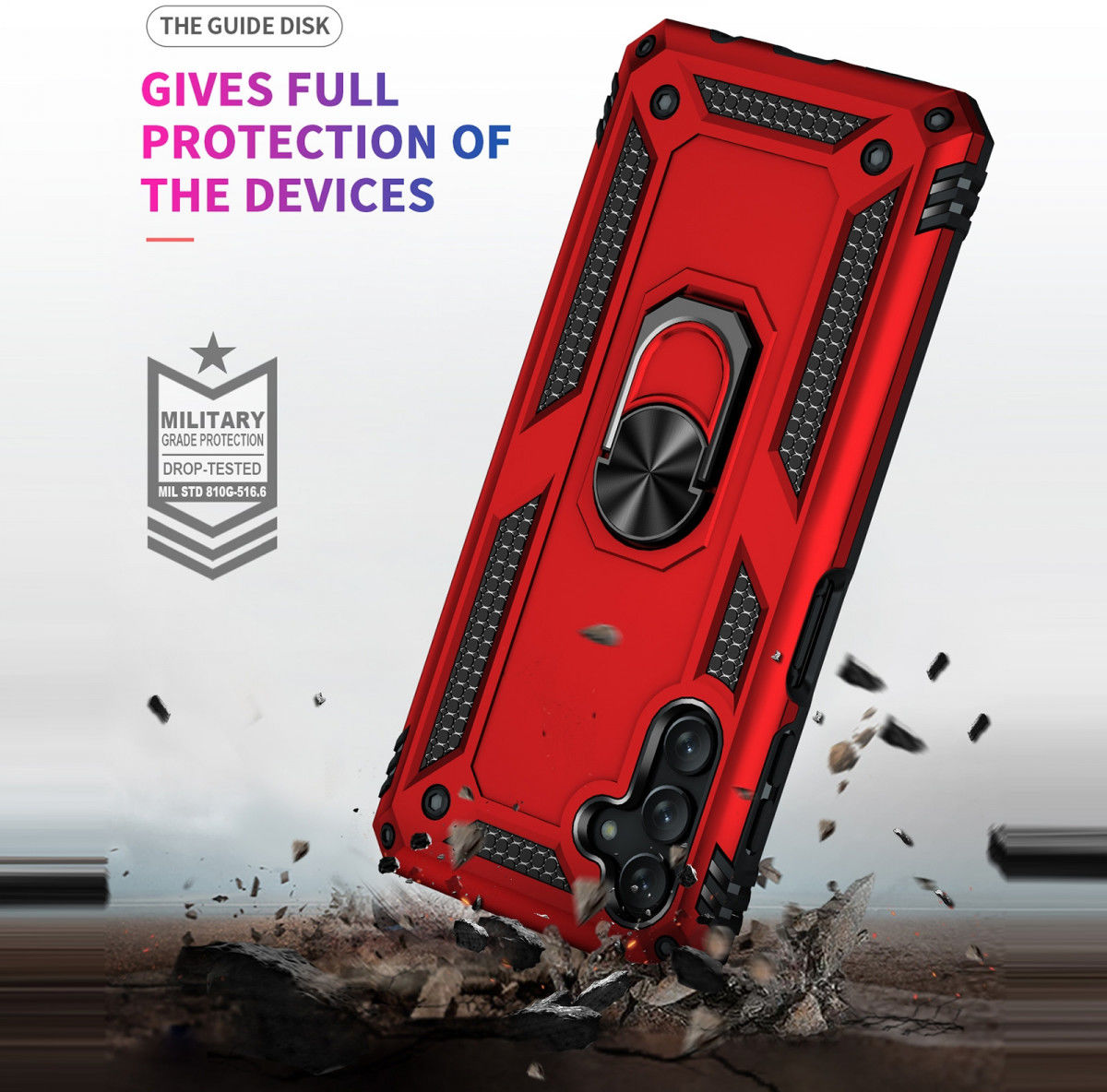 Samsung Galaxy A13 5G / A04s Hybride Hoesje met Kickstand Ring Rood afbeelding 3