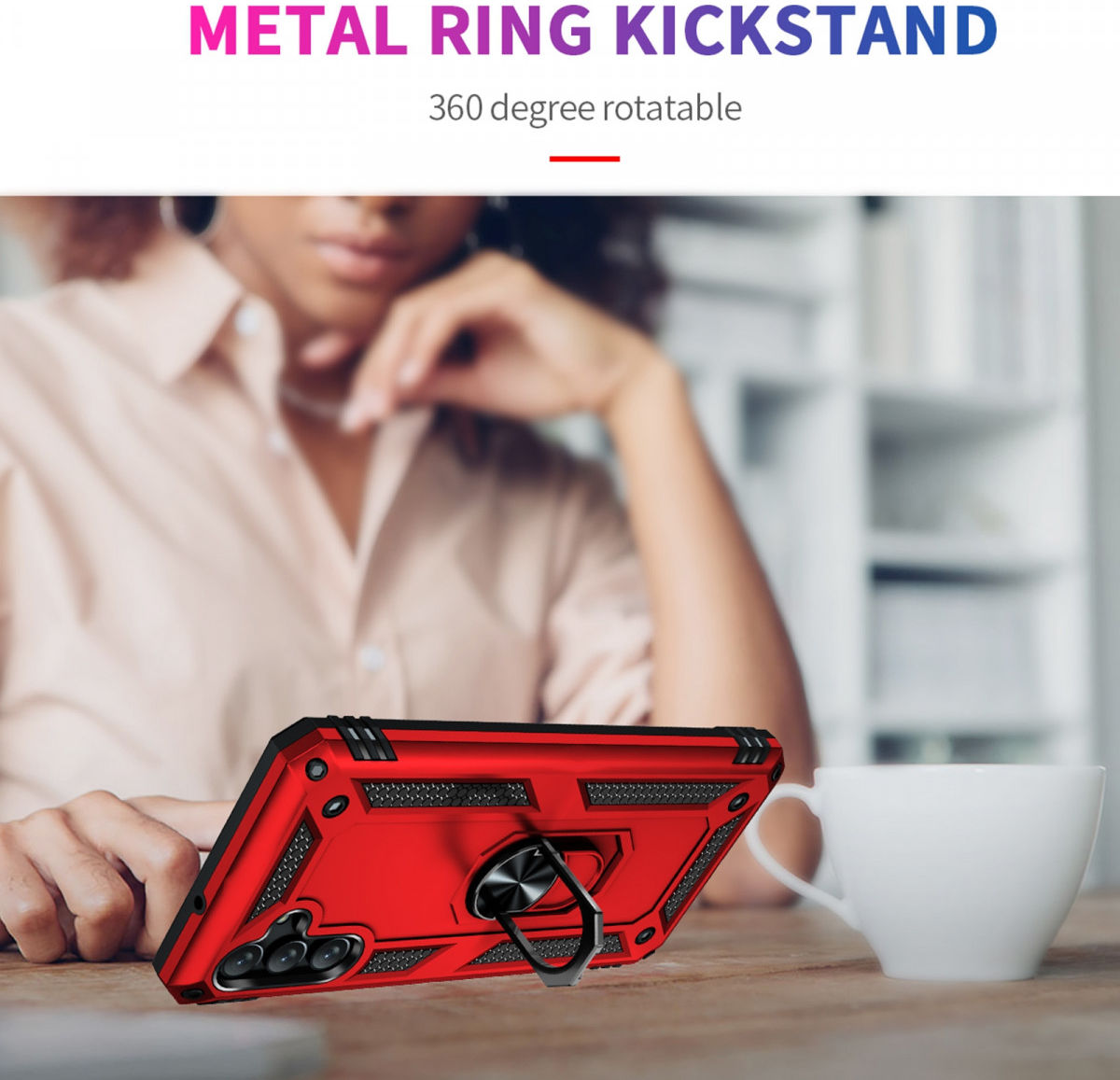 Samsung Galaxy A13 5G / A04s Hybride Hoesje met Kickstand Ring Rood afbeelding 7