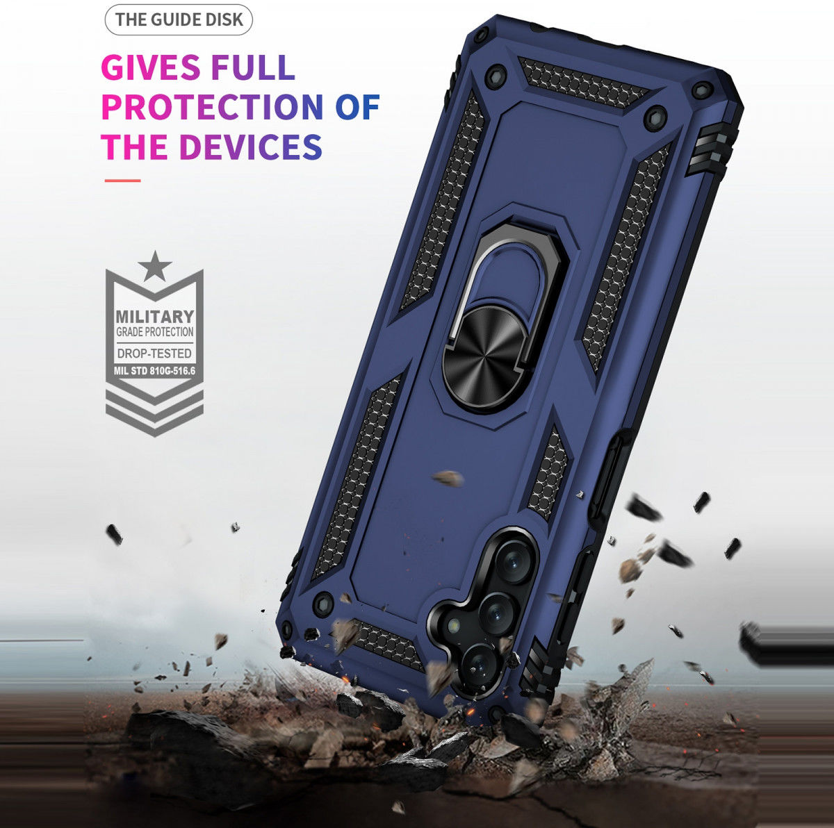 Samsung Galaxy A13 5G / A04s Hybride Hoesje met Kickstand Ring Blauw afbeelding 3