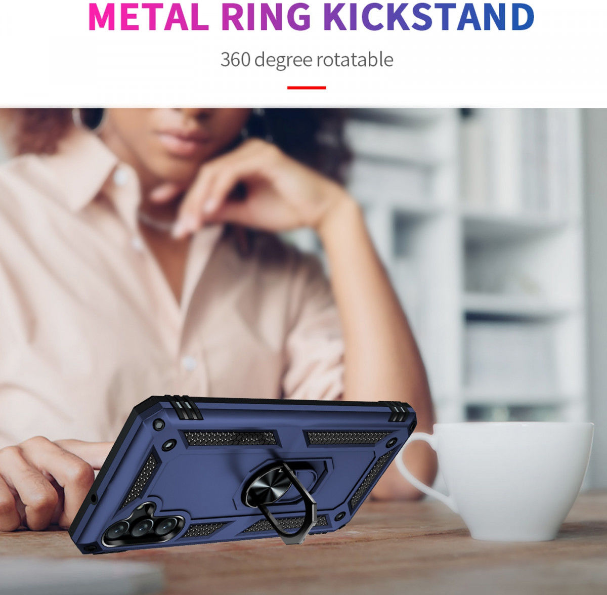 Samsung Galaxy A13 5G / A04s Hybride Hoesje met Kickstand Ring Blauw afbeelding 6