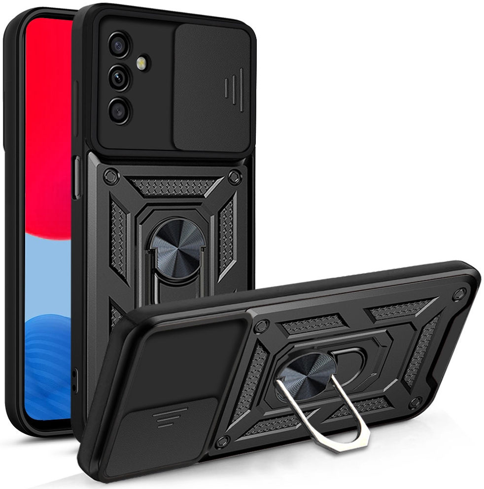 Samsung Galaxy A13 5G / A04s Hoesje Camera Slider en Kickstand Zwart afbeelding 1
