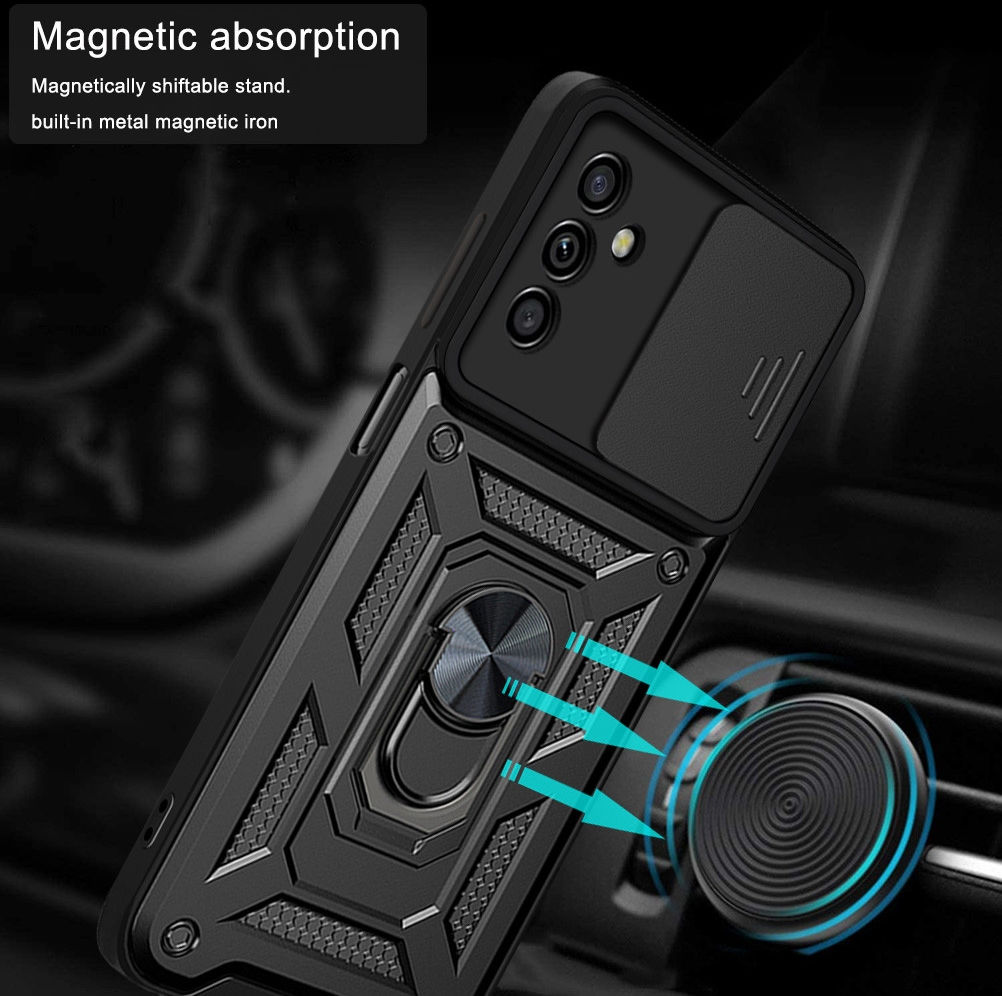Samsung Galaxy A13 5G / A04s Hoesje Camera Slider en Kickstand Zwart afbeelding 4