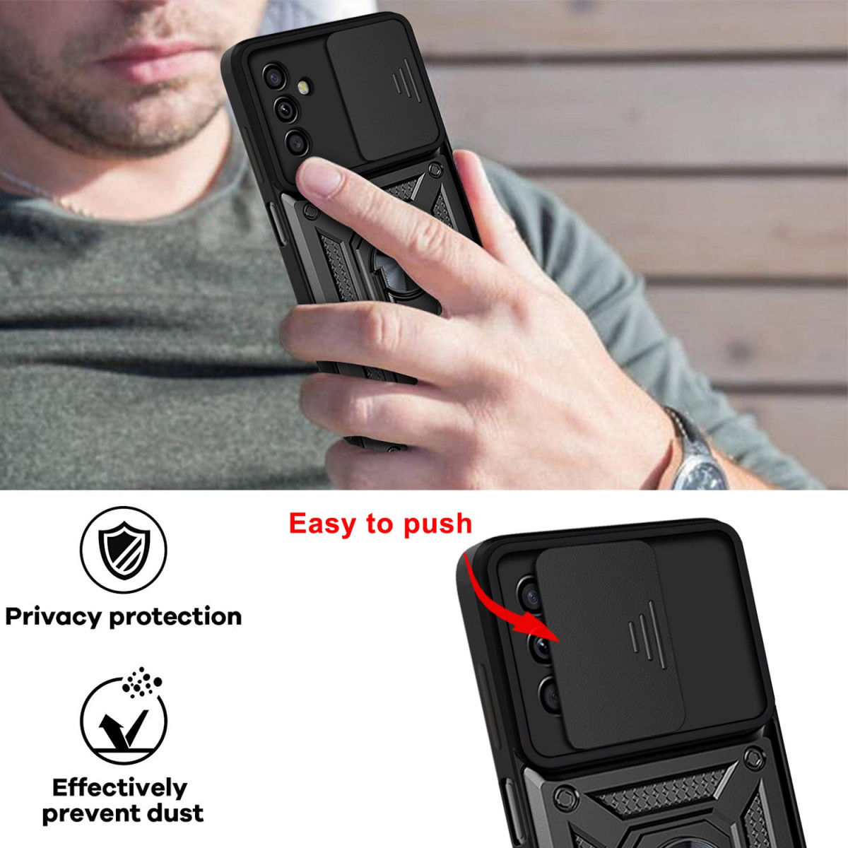 Samsung Galaxy A13 5G / A04s Hoesje Camera Slider en Kickstand Zwart afbeelding 5