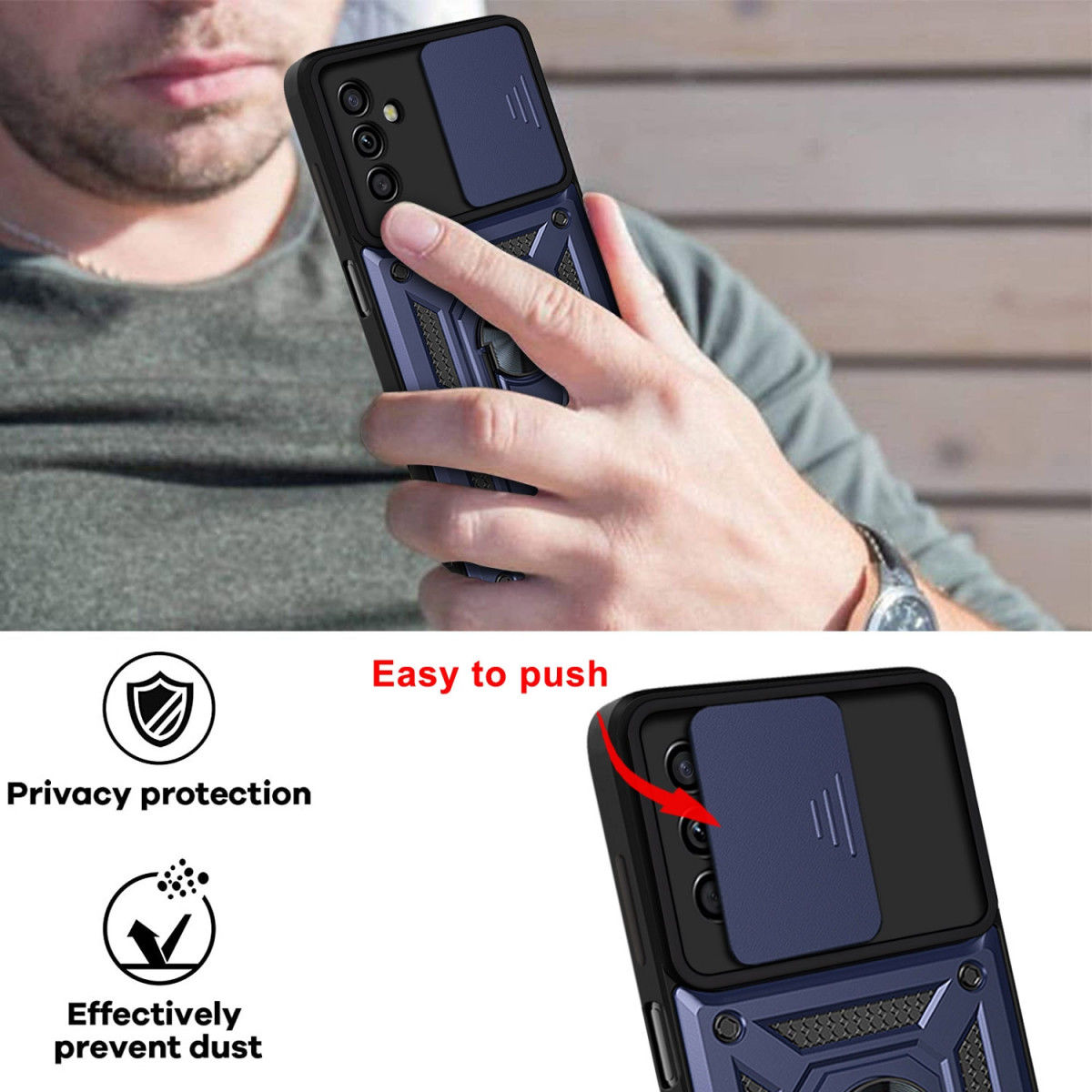 Samsung Galaxy A13 5G / A04s Hoesje Camera Slider en Kickstand Blauw afbeelding 5