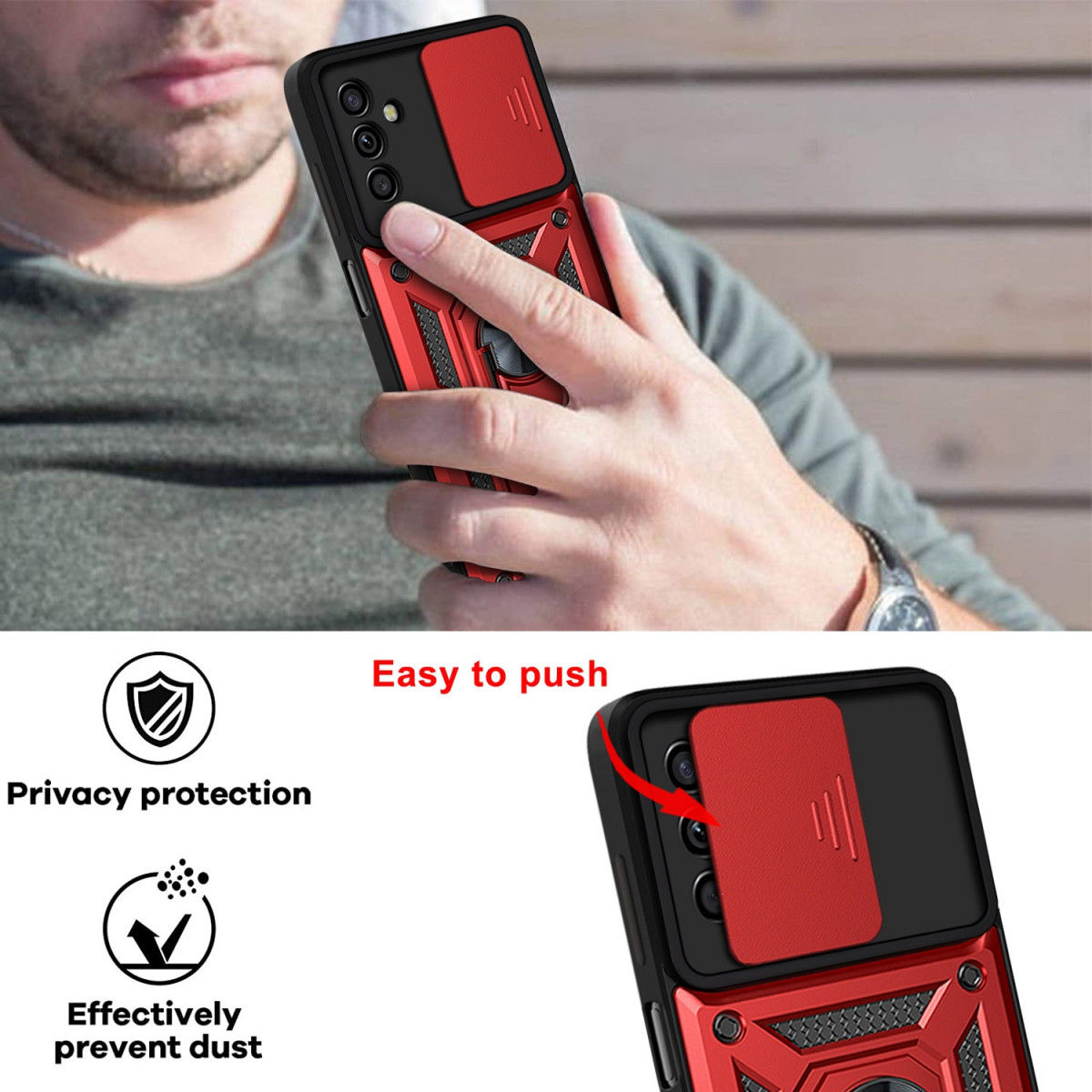 Samsung Galaxy A13 5G / A04s Hoesje Camera Slider en Kickstand Rood afbeelding 5