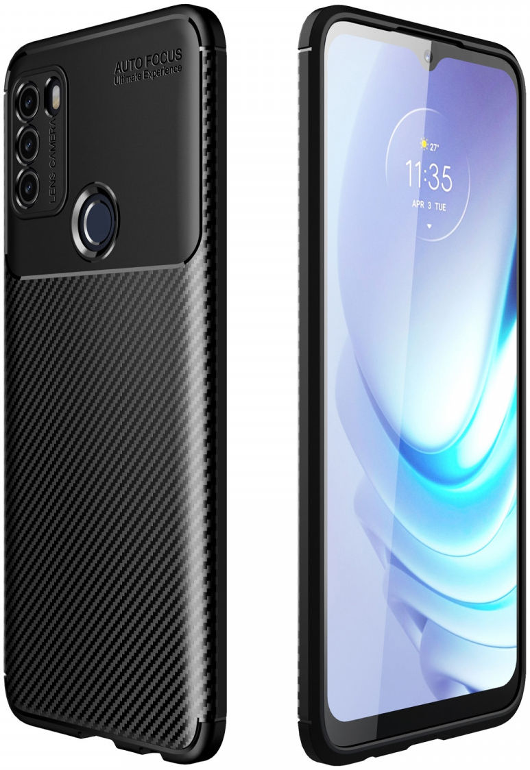 Motorola Moto G50 Hoesje Siliconen Carbon TPU Back Cover Zwart afbeelding 1