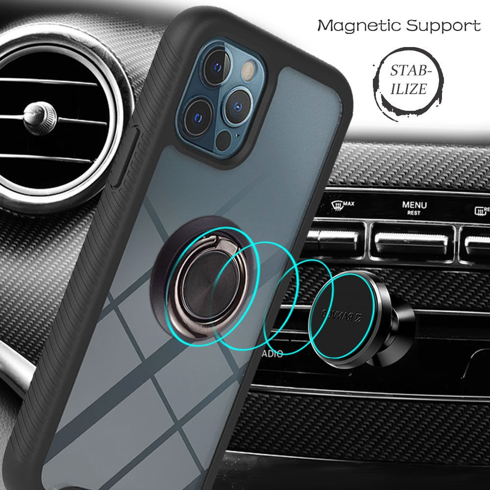 Oppo Reno5 Lite Hoesje Kickstand Ring Back Cover Transparant/Zwart afbeelding 2