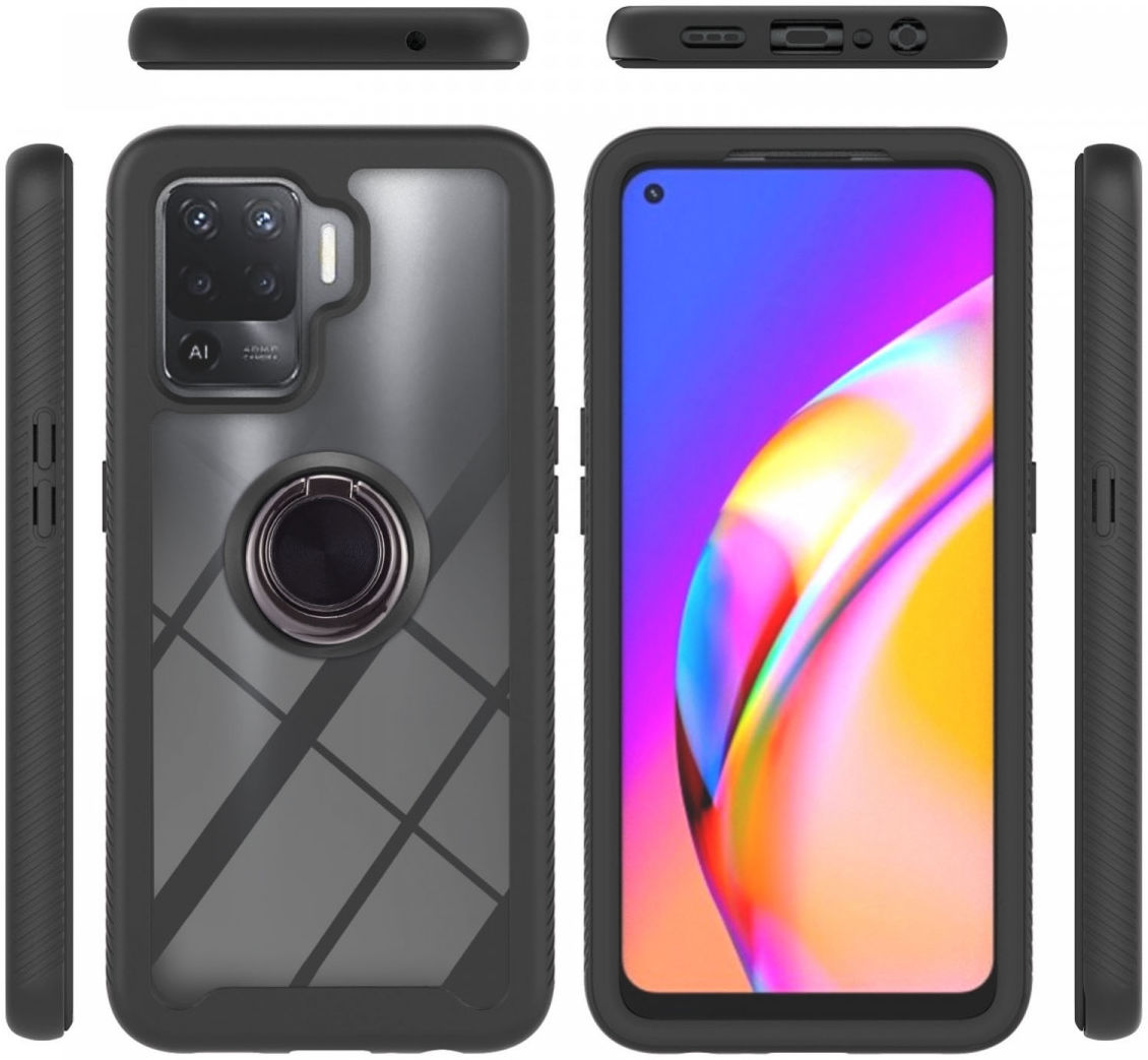Oppo Reno5 Lite Hoesje Kickstand Ring Back Cover Transparant/Zwart afbeelding 7