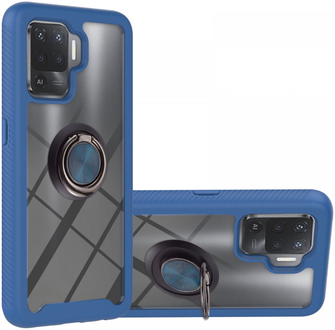 Oppo Reno5 Lite Hoesje Kickstand Ring Back Cover Transparant/Blauw afbeelding 1
