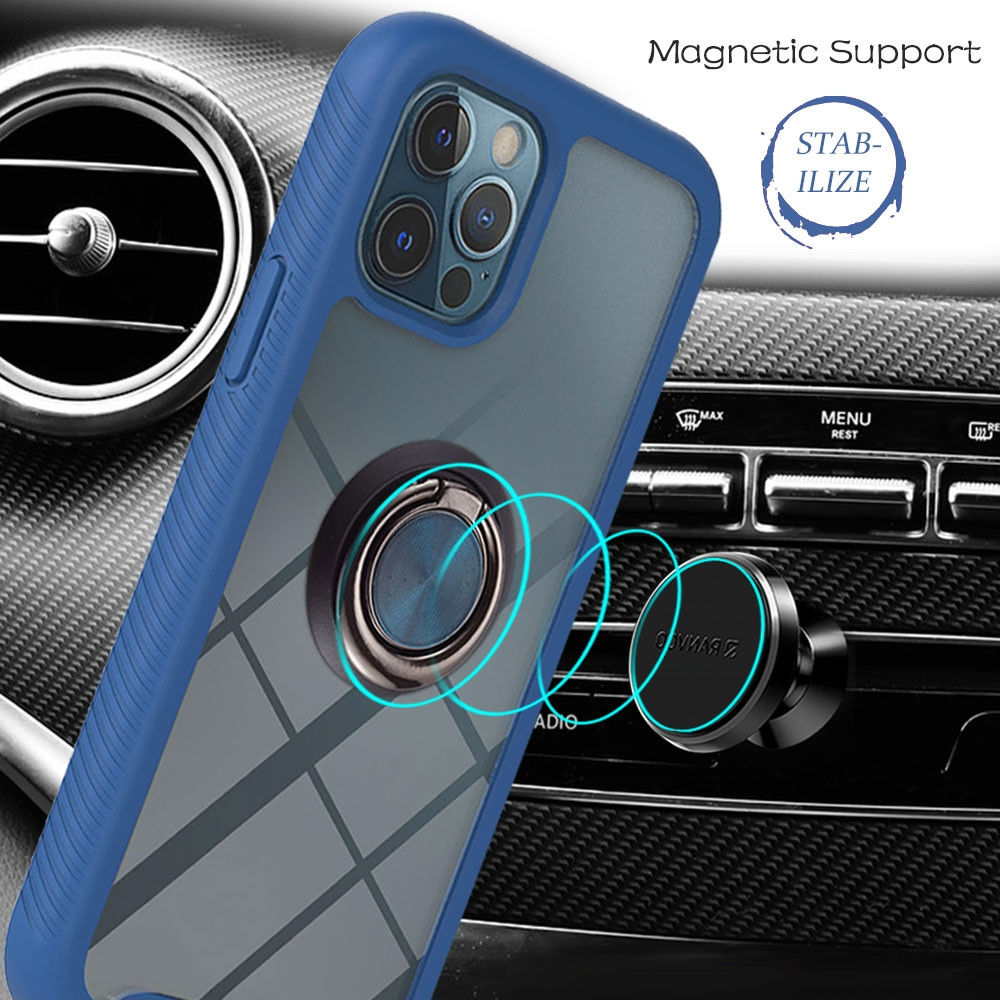 Oppo Reno5 Lite Hoesje Kickstand Ring Back Cover Transparant/Blauw afbeelding 2